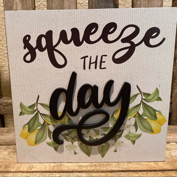 Squeeze The Day Lemon Block Wood Sign For Tier Trays, Tabletop or Shelf, Lemon - Picture 6 of 12